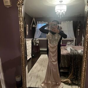 Elegant Silver and Pink Evening Gown